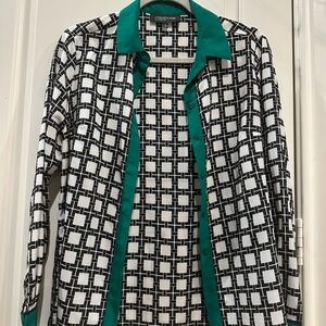 Jones New York Black and White Blazer with Geometric Pattern